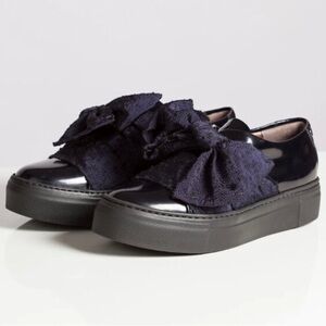 AGL - Black Flats with Lace Bow Accent
